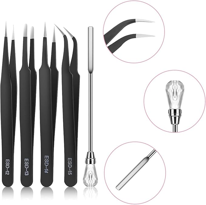 11 Pcs Resin Mold Tools Set Stirring Needle Spoon Tool Tweezers Precision Kit,Anti-Static Electronics Tweezers Set for Resin Art Crafts,Jewelry Making,DIY Silicone Epoxy Casting Resin Molds(White)