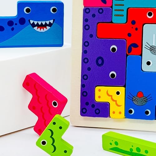 Wooden Blocks Puzzle Russian Blocks for Kids Age 3 4 5 Years Old, Children's Puzzle Game Board Learning Education Montessori Toddler Puzzle Wooden Toys for Kids Birthday Party Gift (Ocean)