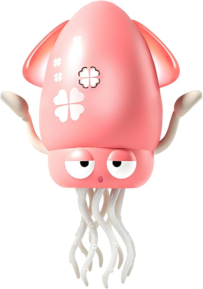 Pbooo Magic Dancing Octopus Toy, Electric Crawling with LED Lights and Music, Rechargeable Music Squid Baby Toy for 3-6 Year Olds, Tummy Time and Toddler Walking Toy, Birthday Gift, Pink