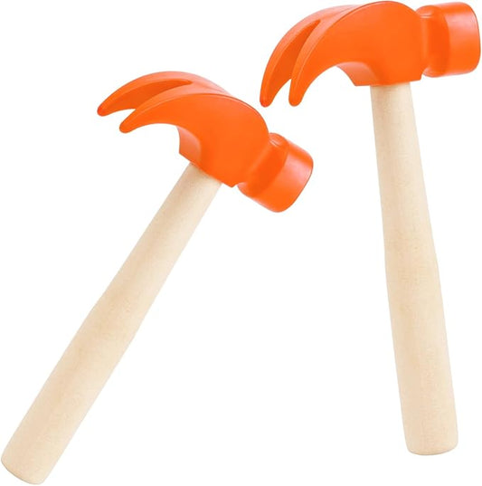 2 Pack Wooden Hammer Toys Simulation Hammers Maintenance Tools Educational Toys for Kids Birthday Party Games Supplies (Orange)