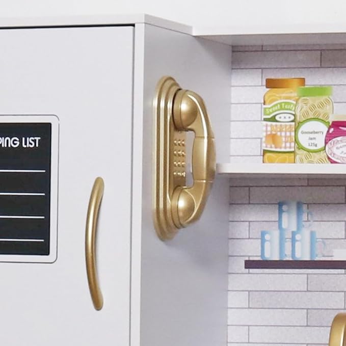 Wooden Play Kitchen Toy Set with Light, Kids Children Pretend Toy Kitchen Playset, Sink with Faucet, Oven, Microwave, Kitchenware Set Accessories for Ages 3-8 Girls Boys