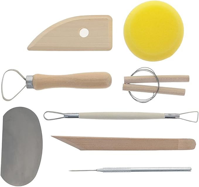 SE Pottery and Clay Carving Tool Set with Wooden Handles- Pottery Kit for Beginners- Clay Sculpting Set of 8 Pcs - 4PT8