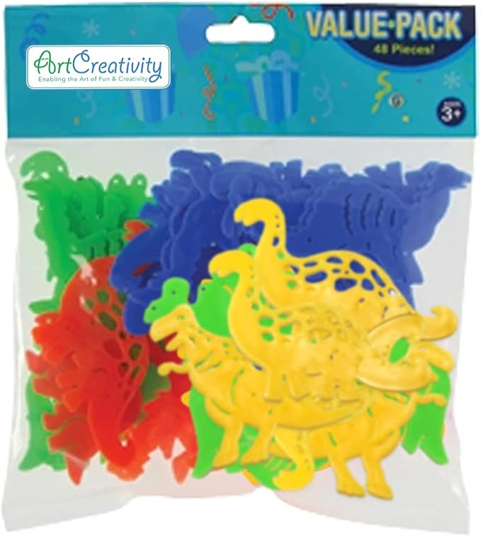 ArtCreativity Dinosaur Stencils Set for Kids, Bulk Set of 48, Colorful Drawing Template Kit, Fun Arts and Crafts Supplies, Gift Idea for Boys and Girls, Learning Tool for Children