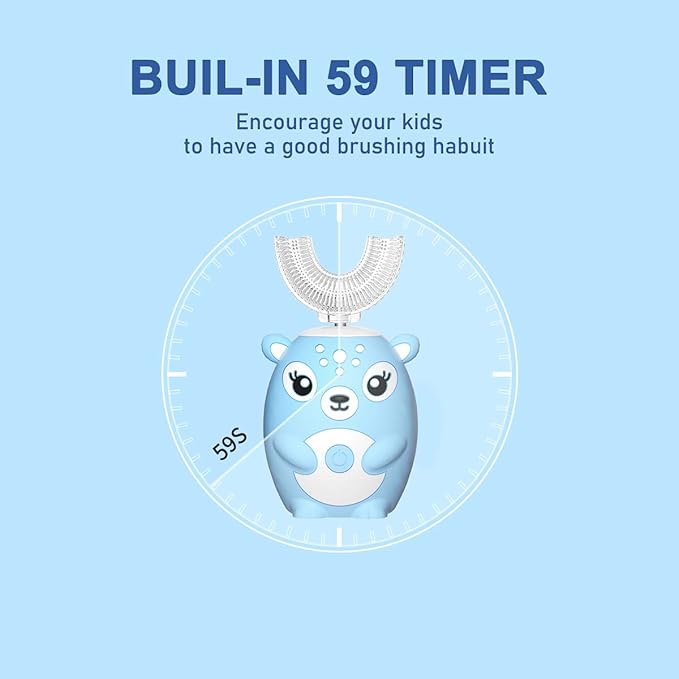 Kids Electric Toothbrushs U Shaped sonic Automatic Toothbrush with 4 Brush Heads, Six Cleaning Modes,Cartoon deer Modeling , full mouth toothbrush for baby