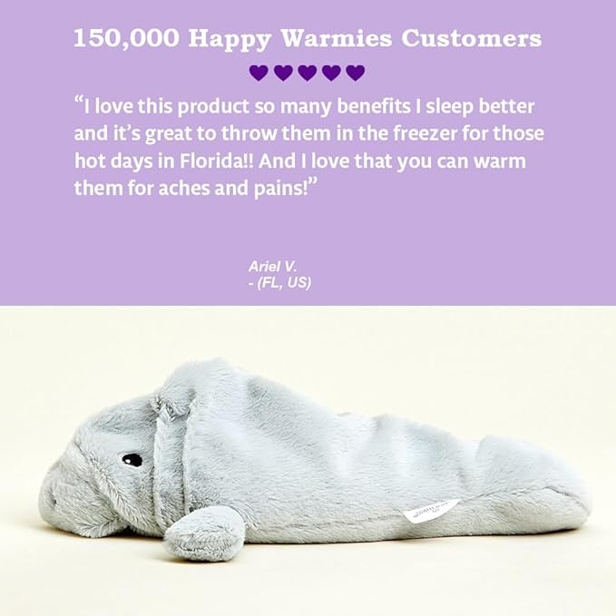 warmies Microwavable & Weighted Stuffed Animals, Manatee - Heated Stuffed Animal Plushie for Warmth & Comfort - Cute Soft Plush Toys for Adults & Children (Boys, Girls, Babies & Toddlers)