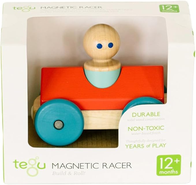 3 Piece Tegu Magnetic Racer Building Block Set, Poppy