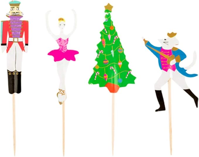 Restaurantware Top Cake Christmas Cupcake Toppers 24 Nutcracker Holiday Cupcake Toppers - Assorted Includes Christmas Tree Ballerina Nutcracker And Rat King Paper Xmas Cupcake Toppers