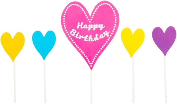 Restaurantware Top Cake 6.3 x 3 Inch Happy Birthday Cupcake Topper 10 Piece Assorted Happy Birthday Cupcake Picks - Colorful Birthday Party Cake Decoration Supplies Paper Heart Cupcake Toppers