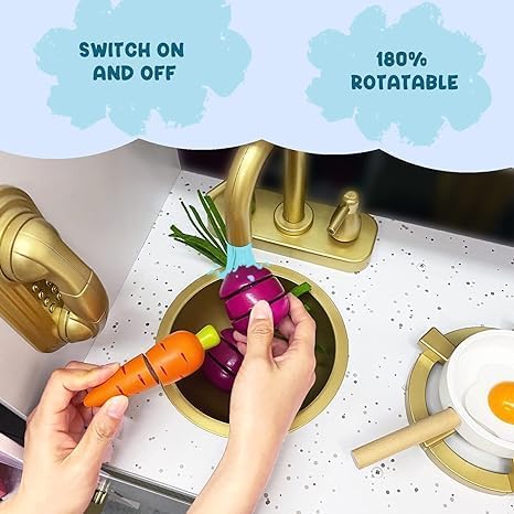 Kitchen Playset for Kids Ages 3-8, Wooden Pretend Play Kitchen for Toddlers, Including Telephone, Ice Maker, Refrigerator, Dimensions: 35” H x 31” W x 12” D (White)