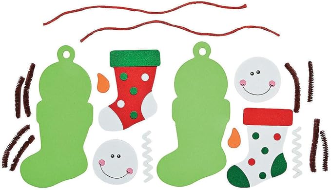 Snowman Stocking Christmas Tree Ornament Craft Kit - Makes 12 - DIY Christmas Crafts for Kids