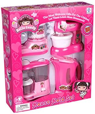 PowerTRC Kitchen Appliance Playset with Light & Sound – Includes Kettle, Coffee Maker, Mixer, and Accessories for Kids Age 4-8 – Fun Pretend Play Kitchen Appliances