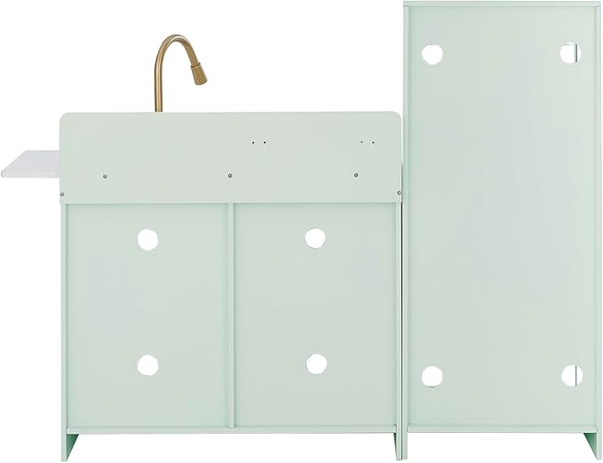 Teamson Kids Little Chef Charlotte Kids Play Kitchen, Wooden Kitchen Playset for Toddlers with Accessories, Pretend Ice Maker, Modular Design, & Storage Space, Mint/Gold, Gift for Ages 3+