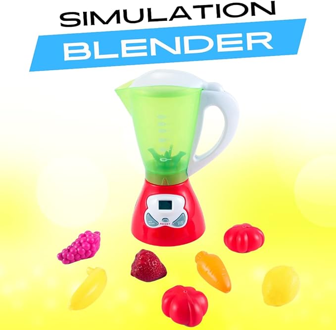 Junior Smoothie Maker Juicer Set - Electric Toy Mixer Juice Blender with Plastic Play Food, Kitchen Toys for Kids, Lights and Sounds for Imaginative Play