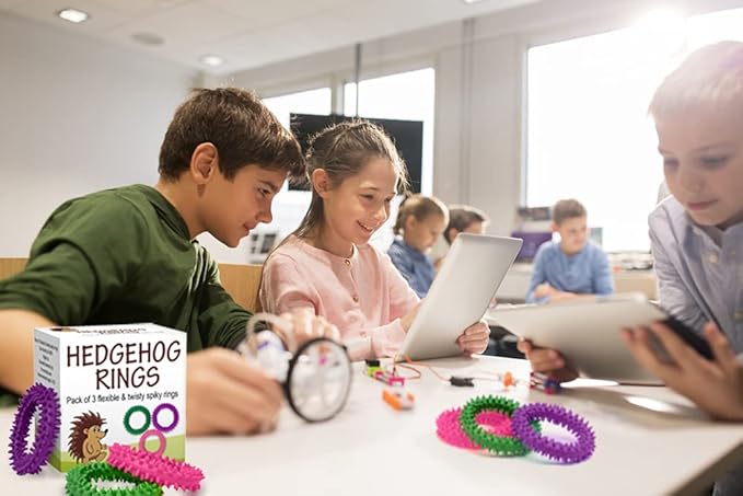 Pick A Toy Sensory Ring and Fidget Toy 3 Pack Pink Purple Green Soft, Flexible Rubber Spikes Suitable Bracelets for Children, Youth, and Adults