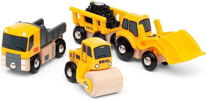 BRIO Construction Vehicles - Premium Wooden Toy Train Set | Fun and Educational | Easy Magnetic Couplings | FSC Certified Wood | Ideal Christmas or Birthday Gift