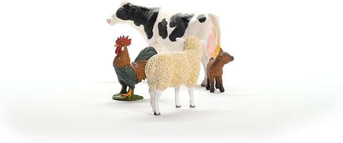 Schleich Farm World - Starter Set, Includes 4 x Collectible Toy Farm Animals, Cow, Sheep, Donkey Foal and Rooster Farm Animal Toys for Kids Ages 3+