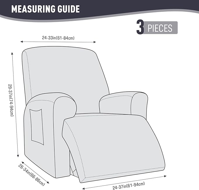 KinCam Recliner Covers, Stretch Reclining Chair Covers, Recliner Sofa Slipcovers Stripe Jacquard Recliner Couch Covers Furniture Protector Covers for Pet Kid (1 Seater, Charcoal Gray)