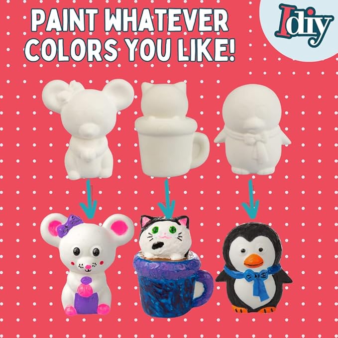 SCS Direct DIY Jumbo Animal Squishies 3.5" -6" (12pc) & Fabric Paint (12 Bottles) Combo Pack- White Kawaii Slow Rising Squishy Toys for Drawing, Painting, Decorating - Scented Stress Relief Craft