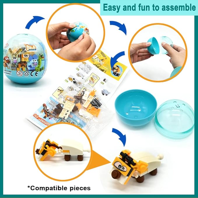 12Pcs PreFilled Easter Eggs with Animals Building Blocks, 12 in 1 Egg Surprise Toys Set for Kids Egg Hunt, Basket Filler and Stuffers, Party Favors, Classroom Prize Toys