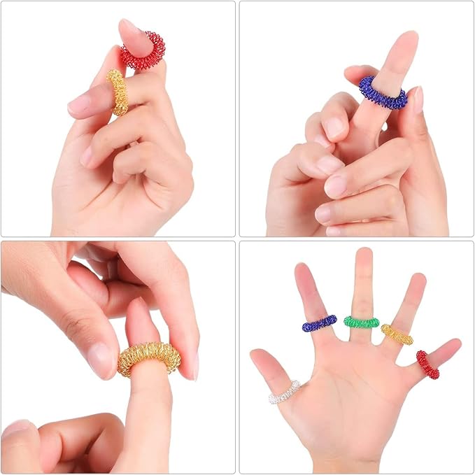 Spiky Sensory Finger Acupressure Rings - ADHD Silent Fidget Toys Pack, Bracelets Finger Set, Stress Relief Rings, Message Anxiety Ring, Quiet Fidget ADHD Tools for Kids Adults Stress Reducer