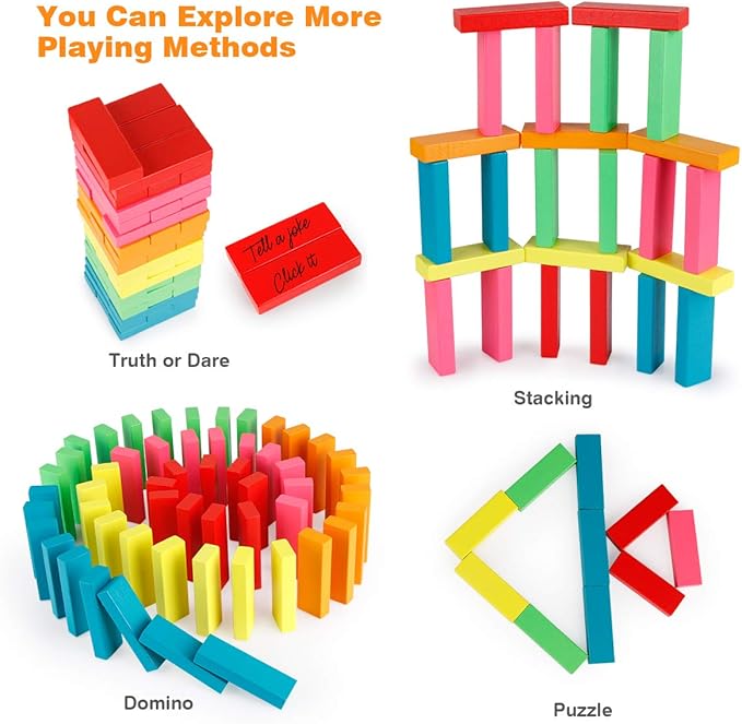 Coogam Wooden Blocks Stacking Game with Storage Bag, Toppling Colorful Tower Building Blocks Balancing Puzzles Montessori Toys Learning Sorting Family Games Educational Toys Gifts for Kids