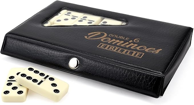 Premium Double 6 Dominoes Set, Classic Domino Game with Vinyl Case, Jumbo Tiles for Adults & Kids, Mexican Train & Family Game Night