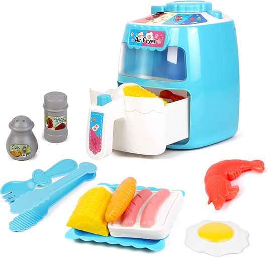 Toy Air Fryer, Play Kitchen Appliances with Music and Light, Pretend Play Food Set for Toddlers, Kids, Kitchen Playset Music & Color Changing Foods, Gift for Boys and Girls 2 3 4 5 Years Old
