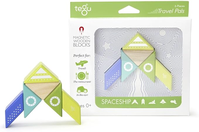 6 Piece Tegu Travel Pal Magnetic Wooden Block Set, Spaceship