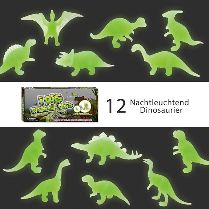 XXTOYS Luminous Dinosaur Eggs Dig Kit Glow-in-The-Dark Dinosaur Eggs 12 Dinosaur Excavation Kits with 12 Unique Dinosaur Toys Dinosaur Dig for Kids Archaeology Educational Science Gift