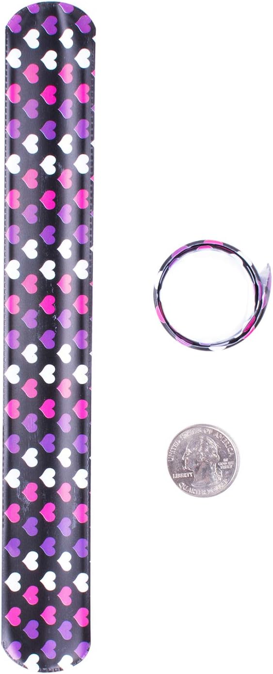 Super Z Outlet Slap On Plastic Vinyl Retro Bracelets with Colorful Hearts & Animal Print Design Patterns for Children, Toy Party Favors (72 Pack)