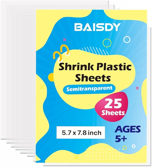 BAISDY 25Pcs Shrink Plastic Sheets for Crafts Heat Shrink Paper for Crafts Kids DIY Jewelry Making, 14.5x20cm