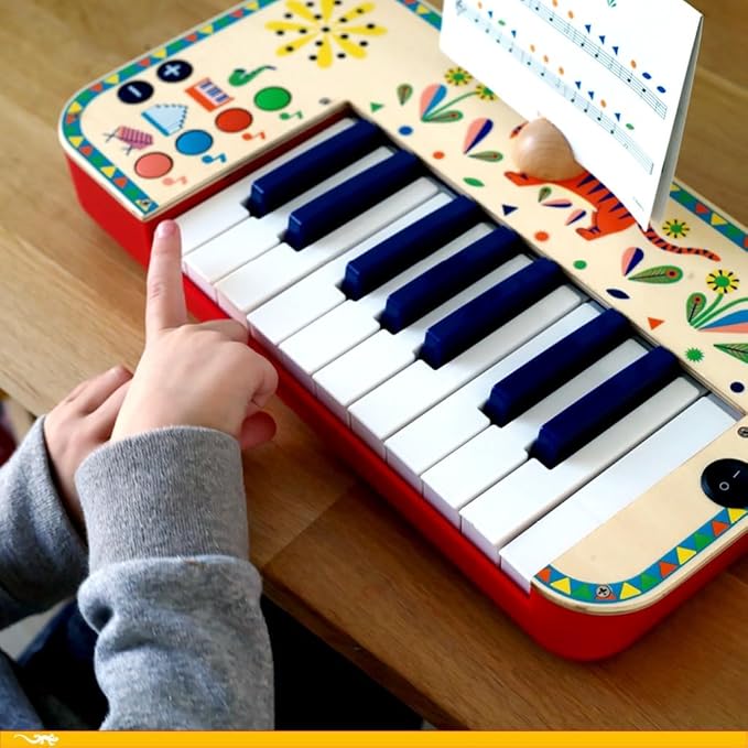 DJECO Animambo Electric Piano 18 Keys - Safe Music Instrument for Kids, Cute Toddler Piano, Educational Musical Toy Keyboard for Creativity, Imagination & Rythym - Toys for 3+ Years Girls & Boys