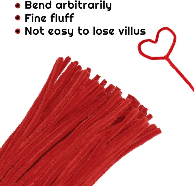 60 Red Pipe Cleaners, Chenille Stem Craft Supplies for Home Decoration & Arts Projects