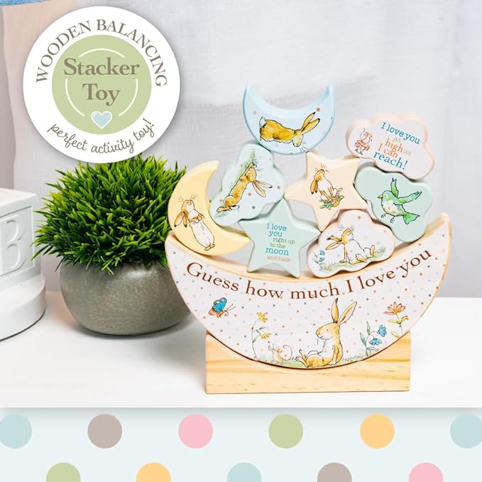 KIDS PREFERRED Guess How Much I Love You Wooden Balancing Stacker Toy and Decoration Educational Preschool Learning Wooden Blocks for Babies, Toddlers, and Kids