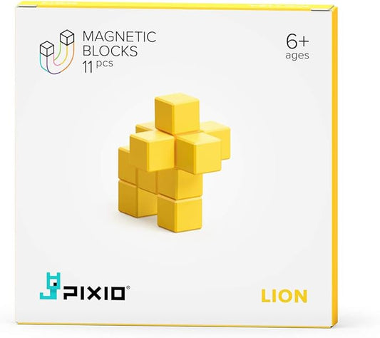 PIXIO Yellow Lion Color Series Magnetic Blocks Construction Set 11pcs with Free App, Stress Relief Building Blocks, Fidget Toys, Pixel Art Desk Toy, Animals Figures