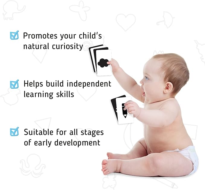 merka Newborn Toys, Black and White Baby Toys, High Contrast Baby Toy for Newborn, Set of 50 Flashcards for Visual Stimulation and Brain/Sensory Development