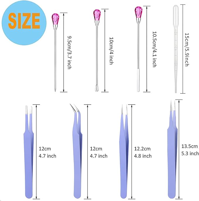 11 Pcs Silicone Resin Mold Tools Set Stirring Needle Spoon Tool Tweezers Precision Kit, Anti-Static Electronics Tweezers Set for Resin Art Crafts,Jewelry Making,Epoxy Casting Molds-Rose Red & Purple