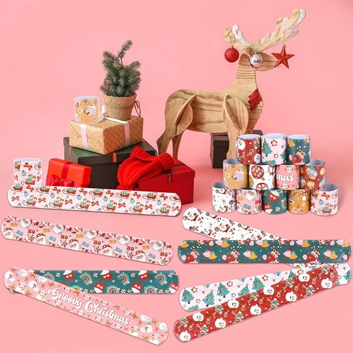 Serencatcher Christmas Slap Bracelets Christmas Party Favors Christmas Slap Wristbands for Xmas Birthday Party Stocking Goodie Bag Stuffers Gifts Toys
