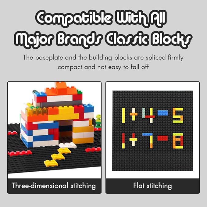 Lekebaby Classic Baseplates Building Base for Building Bricks 100% Compatible with Major Brands-Baseplate 10" x 10", Pack of 6 (Black)