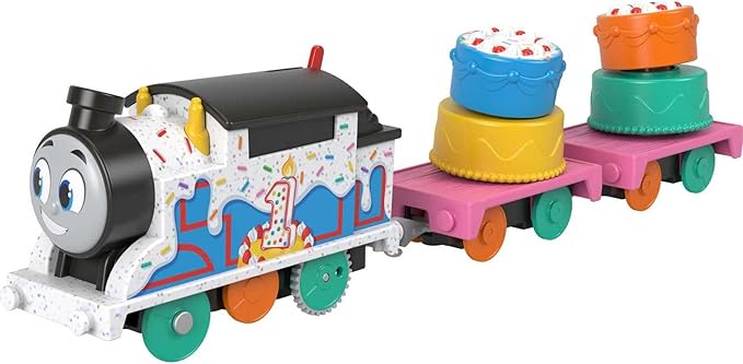 Thomas & Friends Motorized Toy Train, Wobbly Cake Thomas Engine with Cargo Cars & Pieces for Pretend Play Preschool Kids Ages 3+ Years
