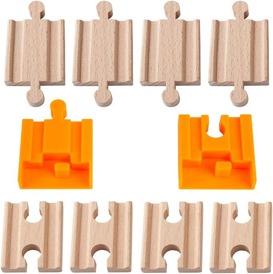 Orbrium® Toys 8 Pcs Wooden Train Track Male-Male Female-Female Adapter Pack Fits Thomas Brio Chuggington Set