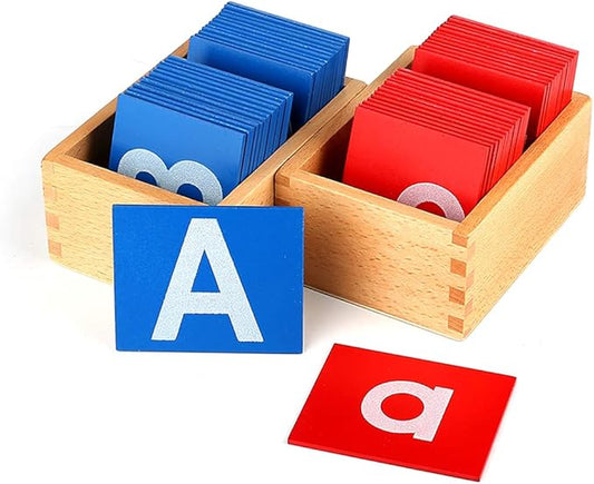 YHZAN Montessori Sandpaper Letters Toys for Toddlers Small & Capital 2pc Wooden Box Set Early Childhood Education Material
