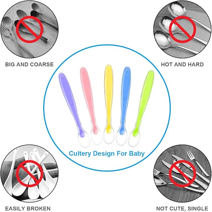 Vicloon Baby Silicone Spoons, Silicone Soft Baby Feeding Spoon Set 5 PCS, First Stage Toddler Spoons Training Spoon for Baby 4 Months, Baby Utensils Gum-Friendly BPA Free for Microwave and Dishwasher