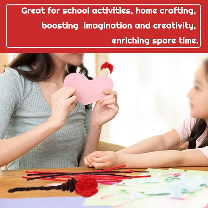 60 Red Pipe Cleaners, Chenille Stem Craft Supplies for Home Decoration & Arts Projects