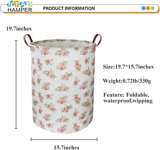 NTAOHAMPER Pink Flower Laundry Hamper, laundry Basket, Nursery Hamper,Waterproof Storage Bin for Bedroom,Clothes Organizer Basket, Room Decor(Pink Flower)