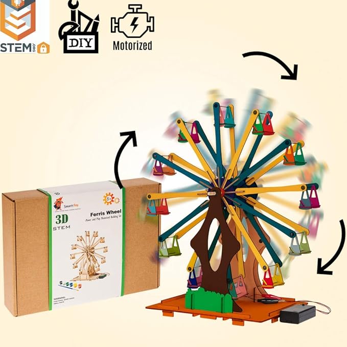 Wooden Ferris Wheel - DIY 3D Puzzle & Educational Creative Crafts Kit - STEM Projects for Kids Ages 8-12-16, Boys & Girls - Construction Toys Set - Model Building Kit for Christmas & Birthday Gifts