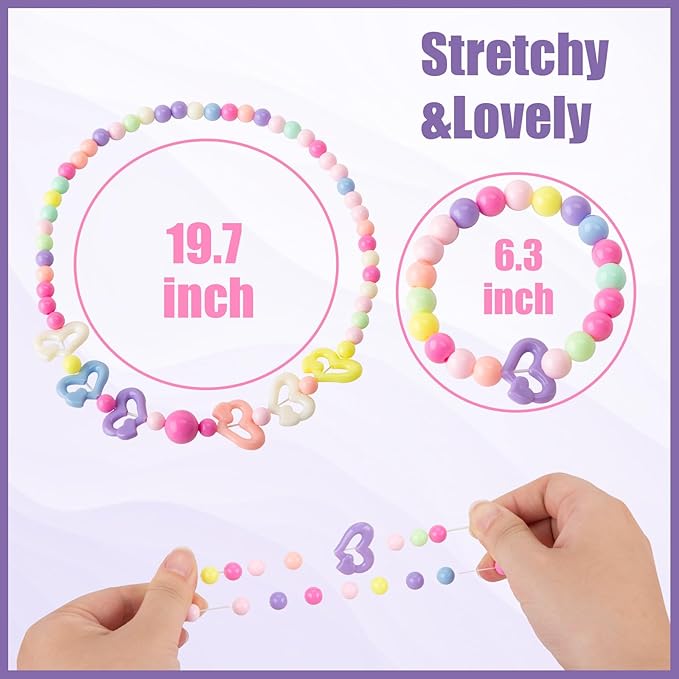 BigOtters Little Girls Necklace Bracelet, 6 Sets Lovely Colorful Beads Jewelry Princess Dress up for Toddlers Pretend Play Party Costume,Easter Eggs Stuffers Kids Easter Gift