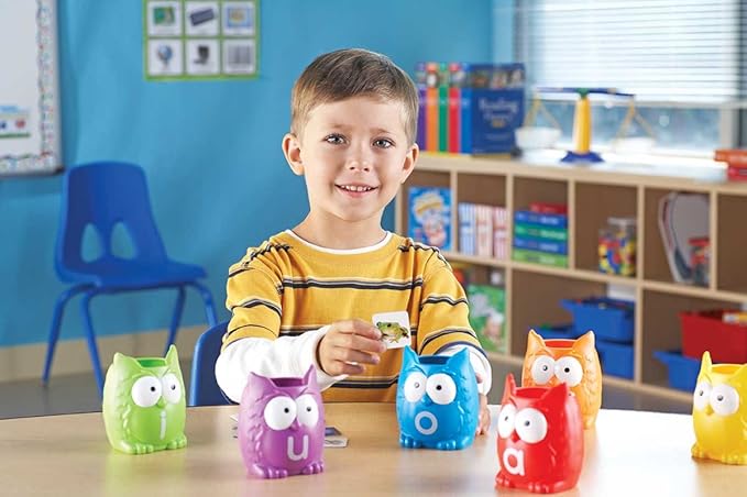 Learning Resources Vowel Owls Sorting Set, Word Recognition, Assorted Colors, Set of 6, Ages 5+