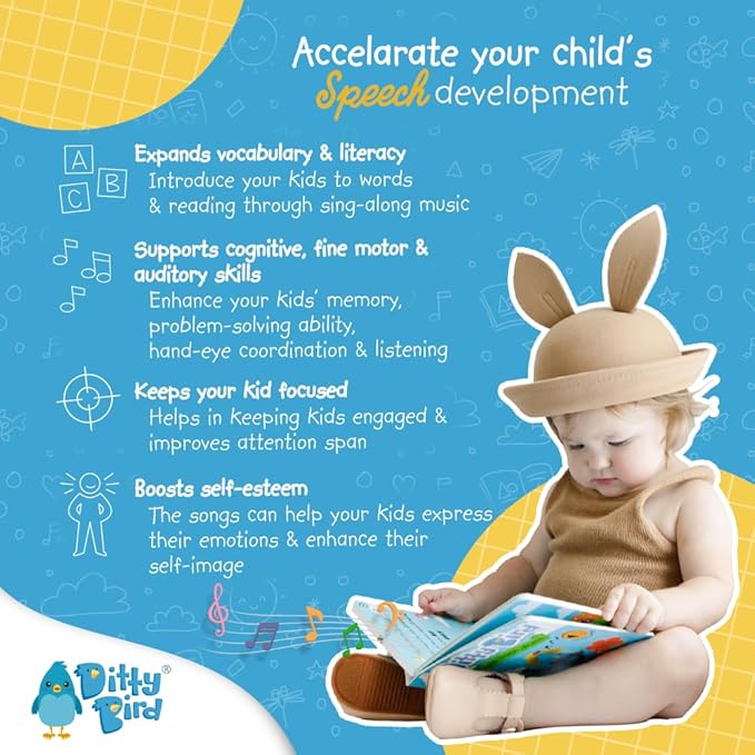 Ditty Bird Touch & Feel Animals Edition Musical Books | Fun Montessori Toys & Learning Resources | Sensory Toys for Kids | Interactive Toddler Books for 1 Year Old to 3 Year Olds | Sturdy Baby Book