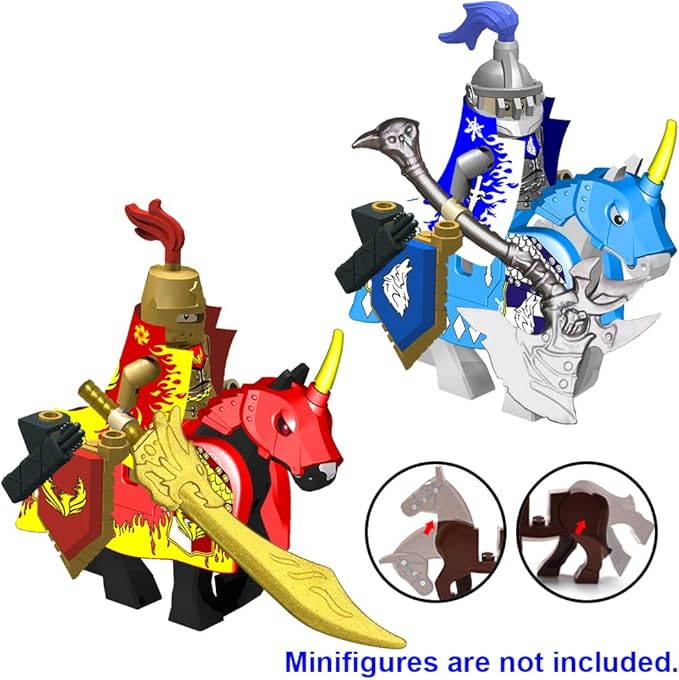 Weapon Pack for Minifigures Accessories Kit Knight Weapons Set Include Horse Carriage Barding Armor Helmet Shield for Ages 5+ Compatible with All Major Brands (Medieval Weapon)
